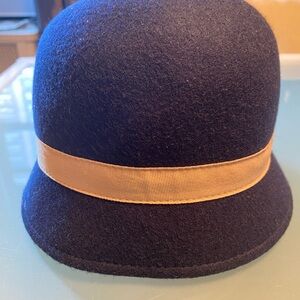 Janie & Jack Navy Blue Felt Hat with Tan Band & Ribbon